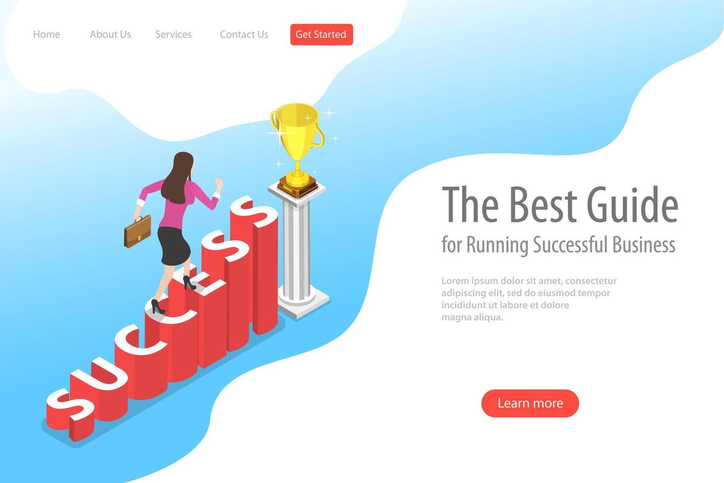 Isometric flat landing page template of success. vector