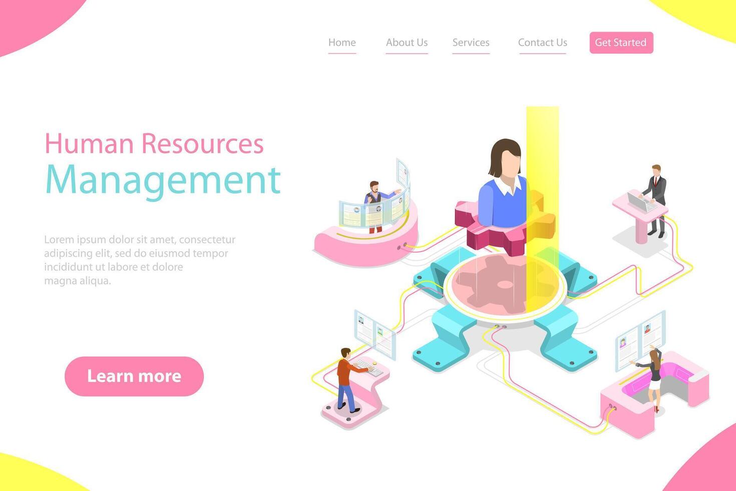 Isometric flat landing page template of employee search service. vector