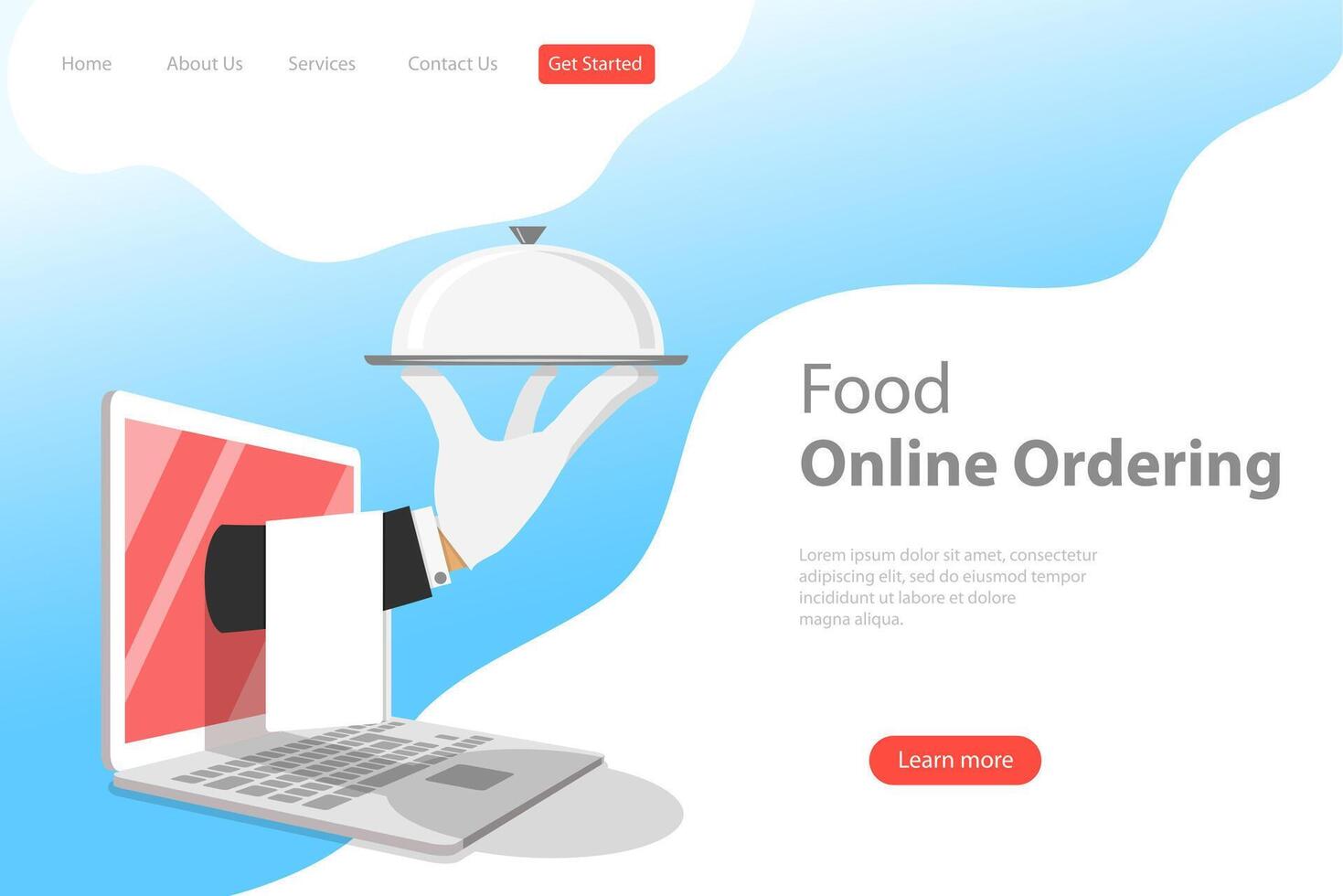 Isometric flat landing page template for online food ordering. vector