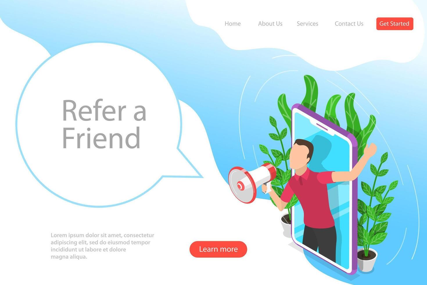Isometric flat landing page template of refer a friend illustration vector