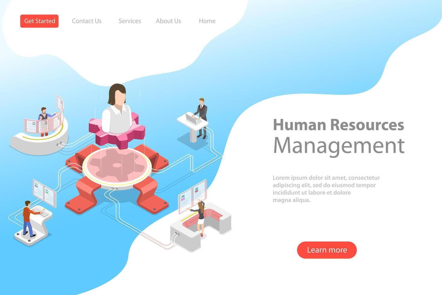 Isometric flat landing page template of employee search service. vector