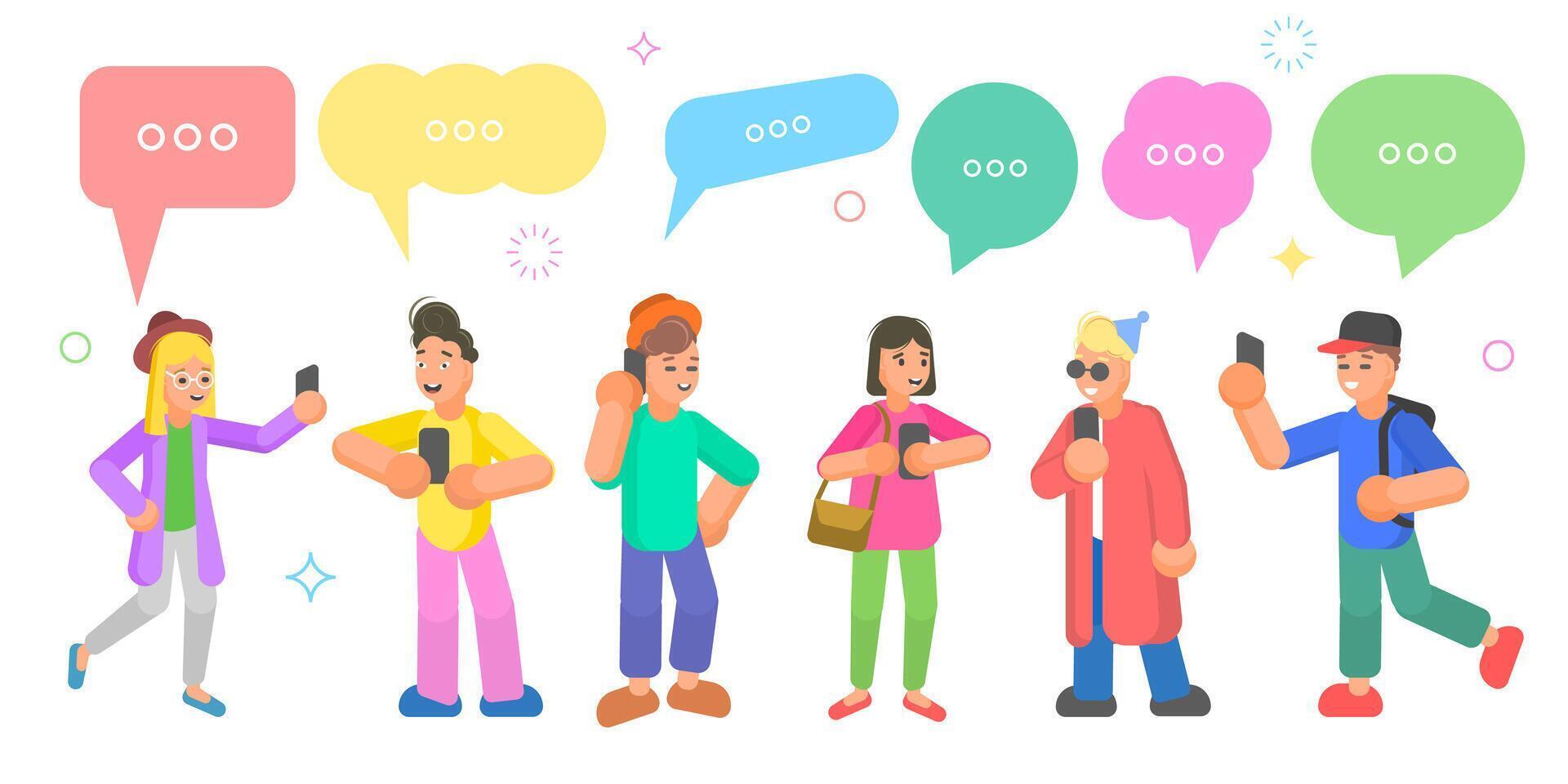 Isometric flat concept of chatting people, social network discussion. vector