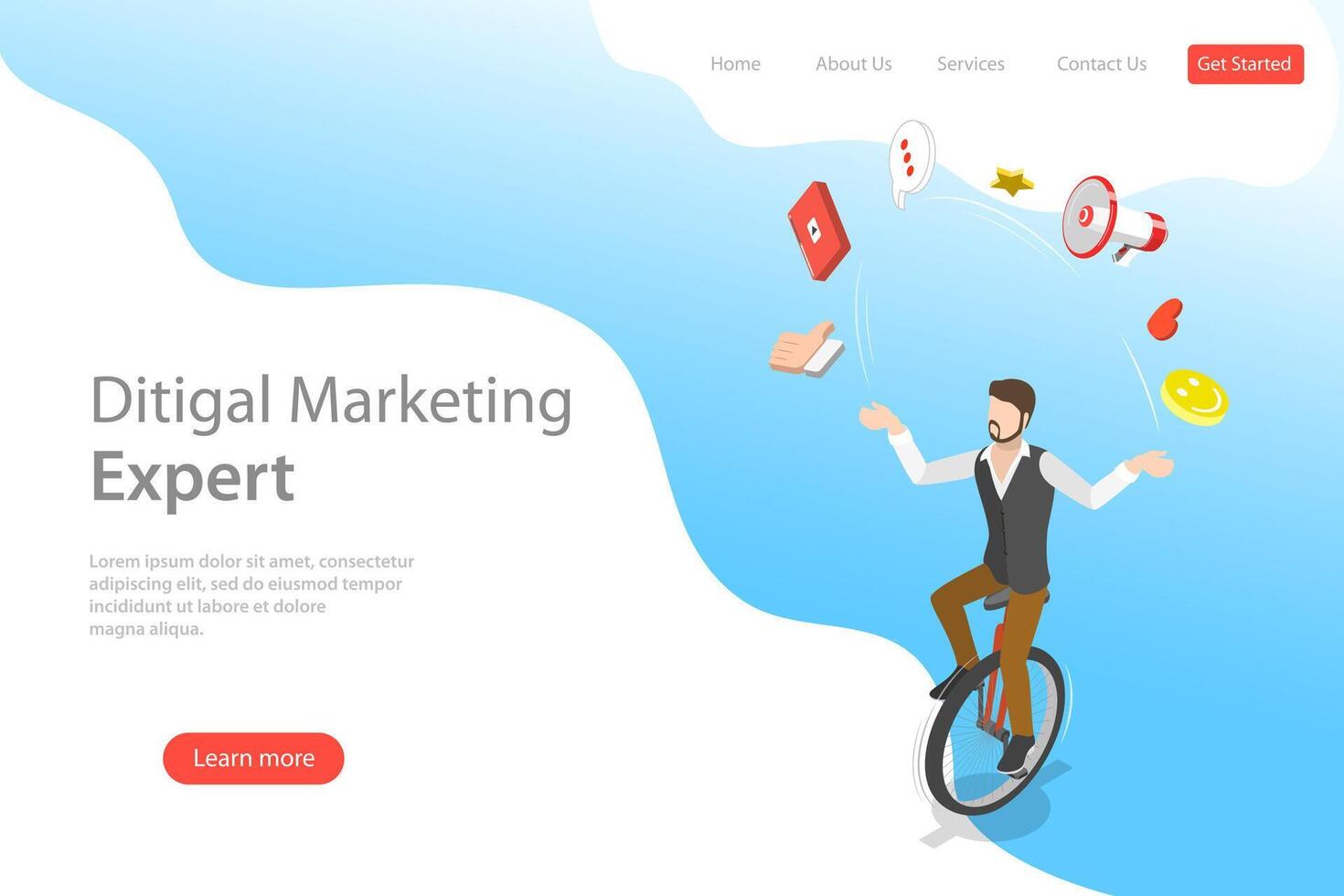 Isometric flat landing page template of digital marketing expert. vector