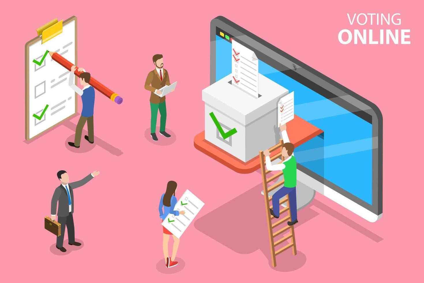 Isometric flat concept of online voting and election, e-voting. vector