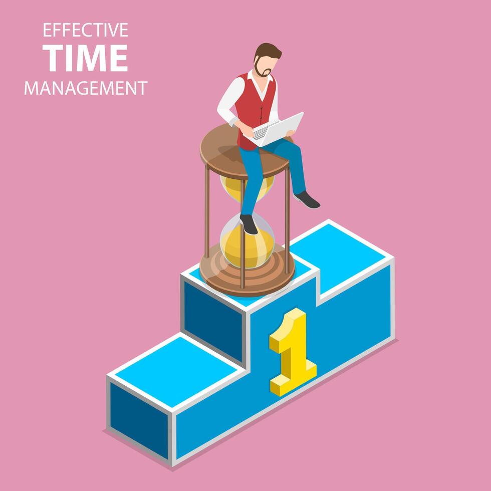 Isometric flat concept of effective time management, planning. vector