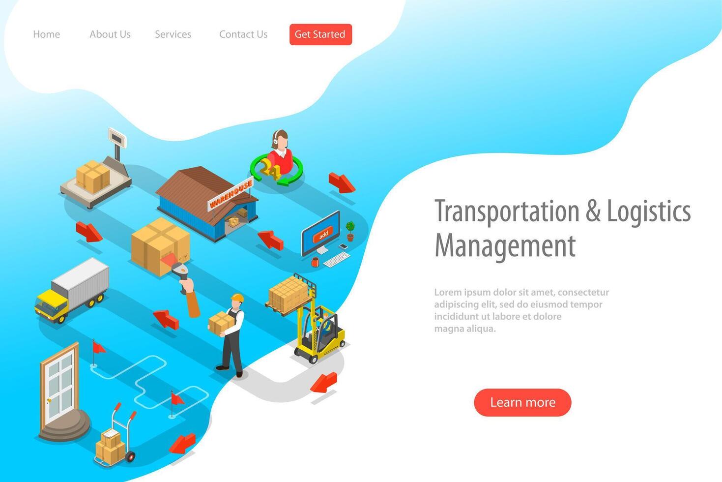 Isometric flat landing page template of express delivery service. vector