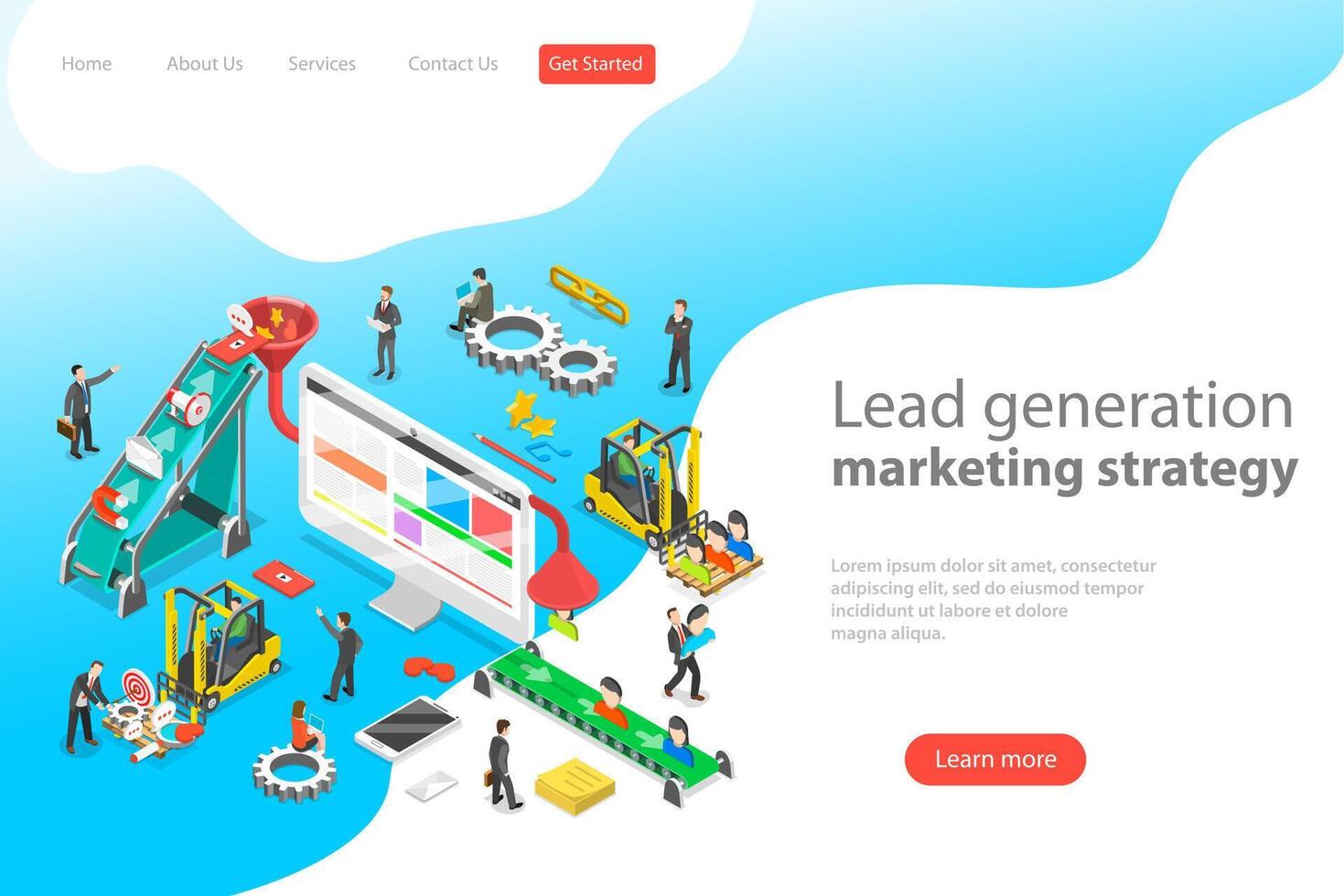Isometric flat concept of lead generation strategy. vector