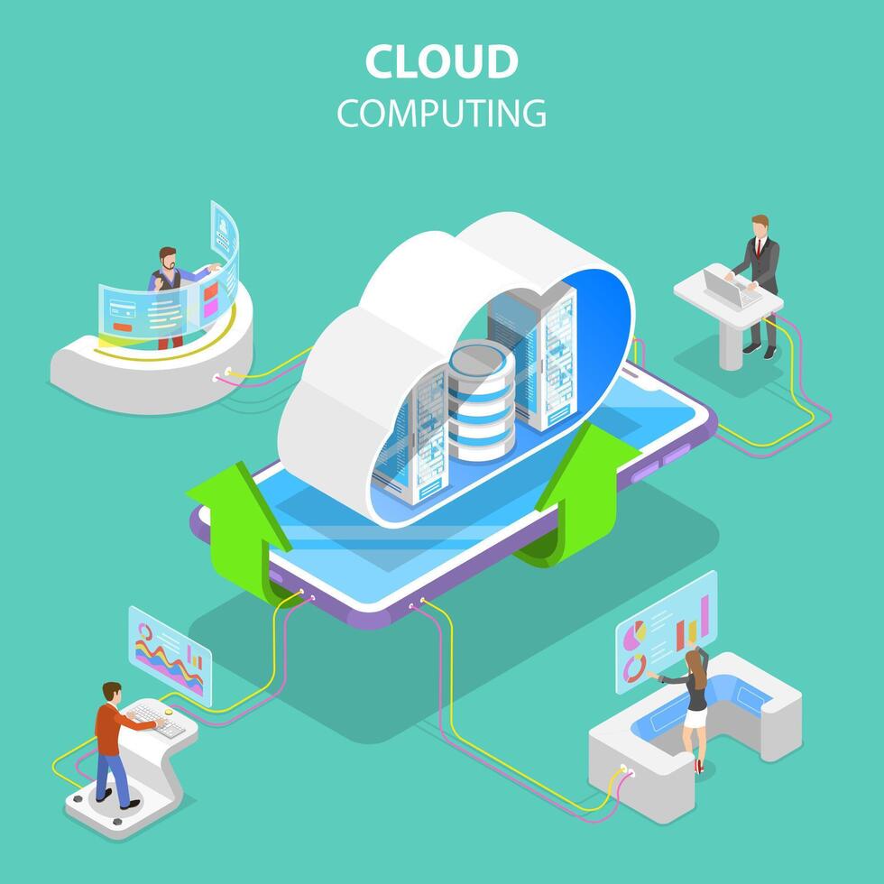 Isometric flat concept of cloud computing technology. vector