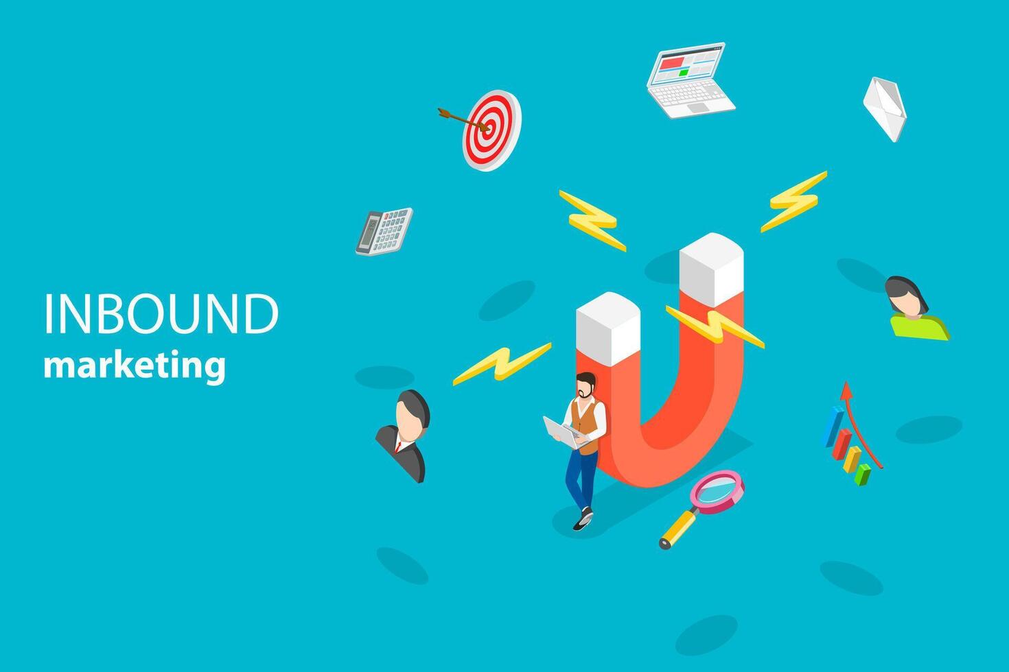 Isometric flat concept of digital inbound marketing strategy. vector