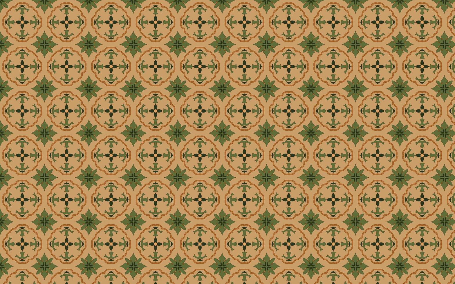 Green Brown Batik Seamless Azulejo Floor tile oriental vintage seamless textures vector