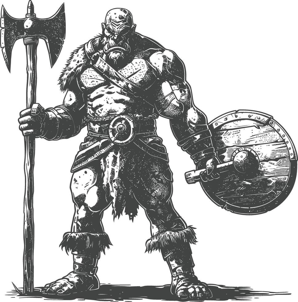 ogre warrior full body images using Old engraving style vector