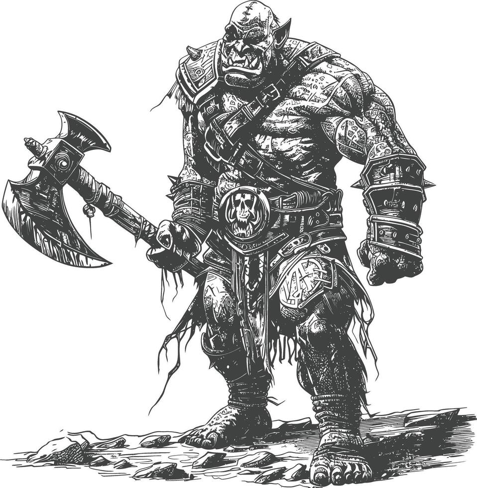 ogre warrior full body images using Old engraving style vector