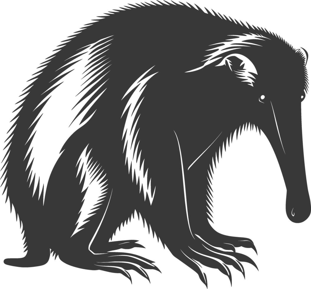 Silhouette Anteater animal black color only full body vector