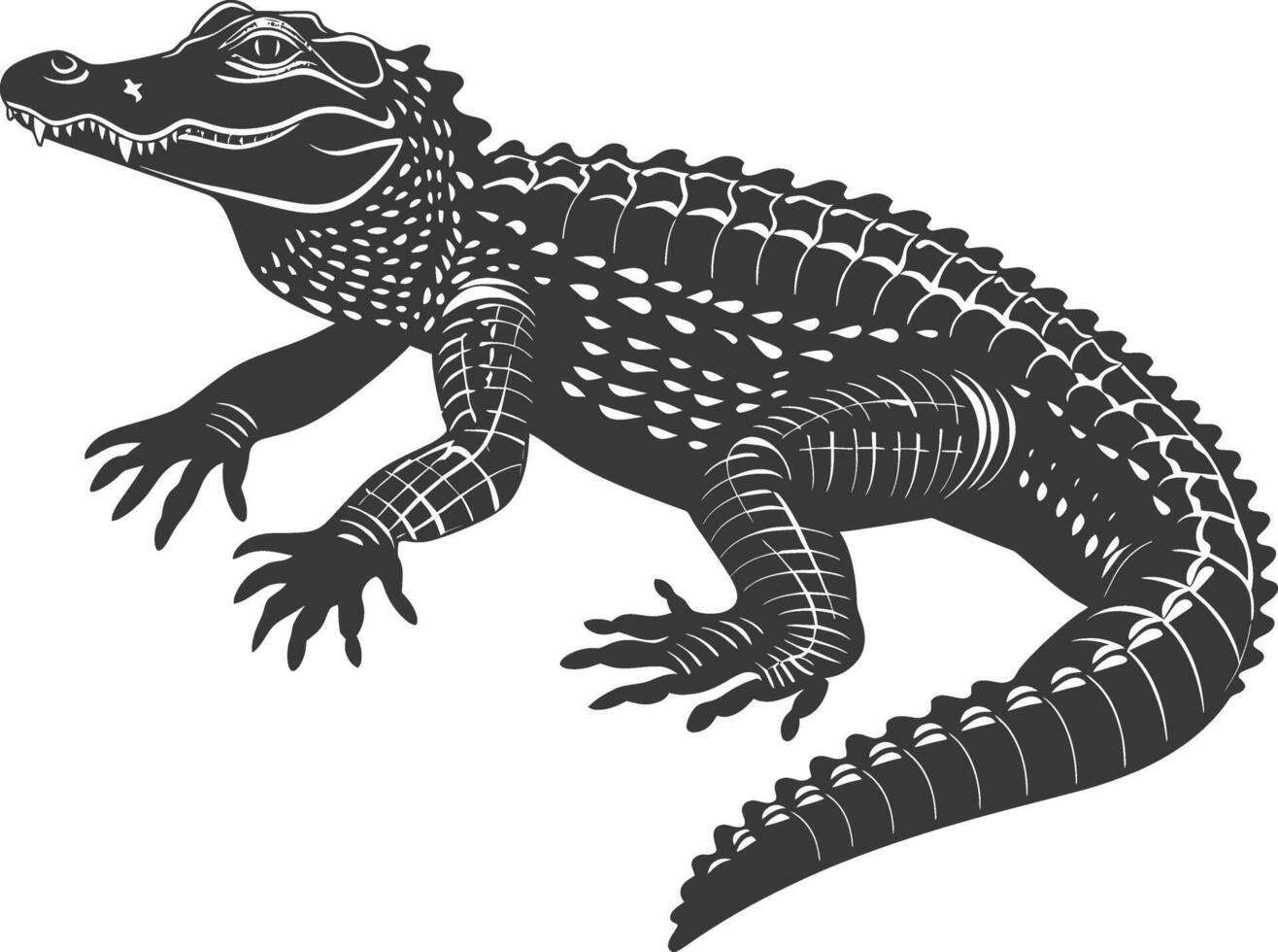 Silhouette alligator animal black color only full body vector