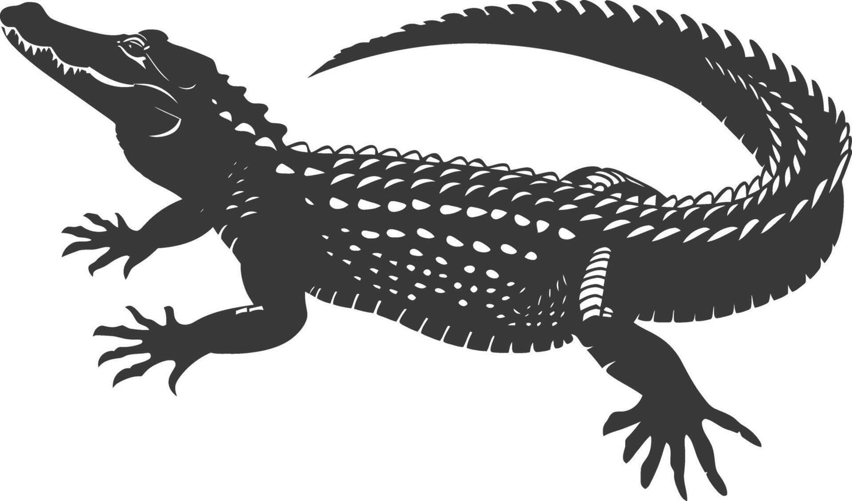 Silhouette alligator animal black color only full body vector