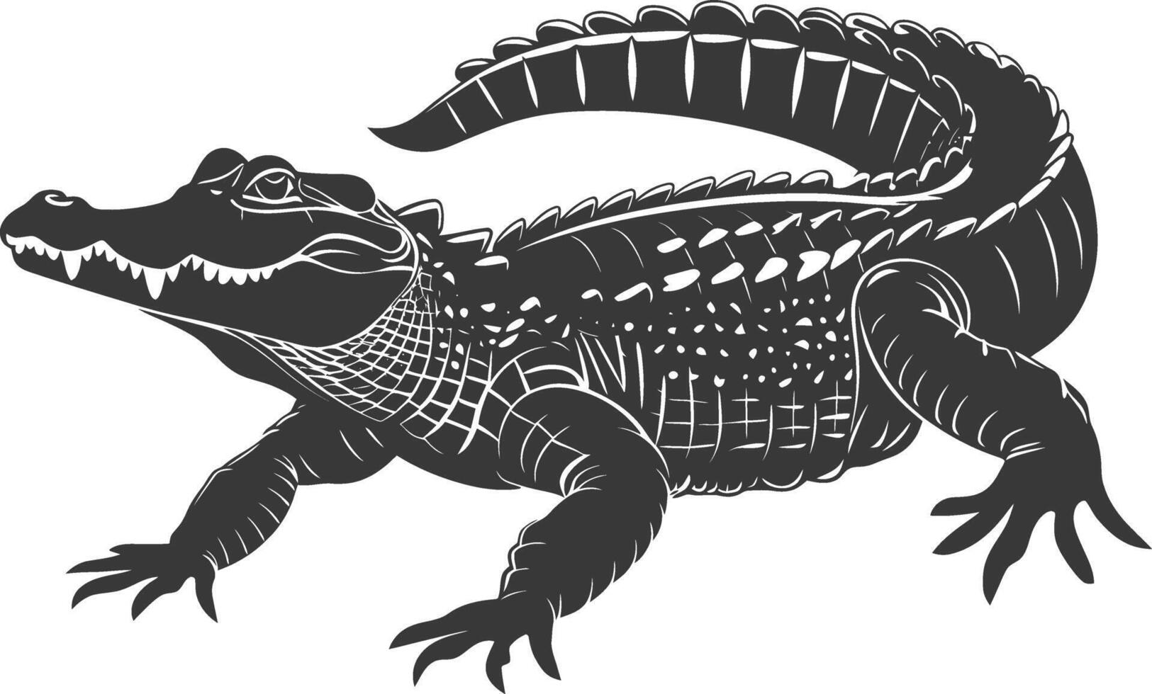 Silhouette alligator animal black color only full body vector