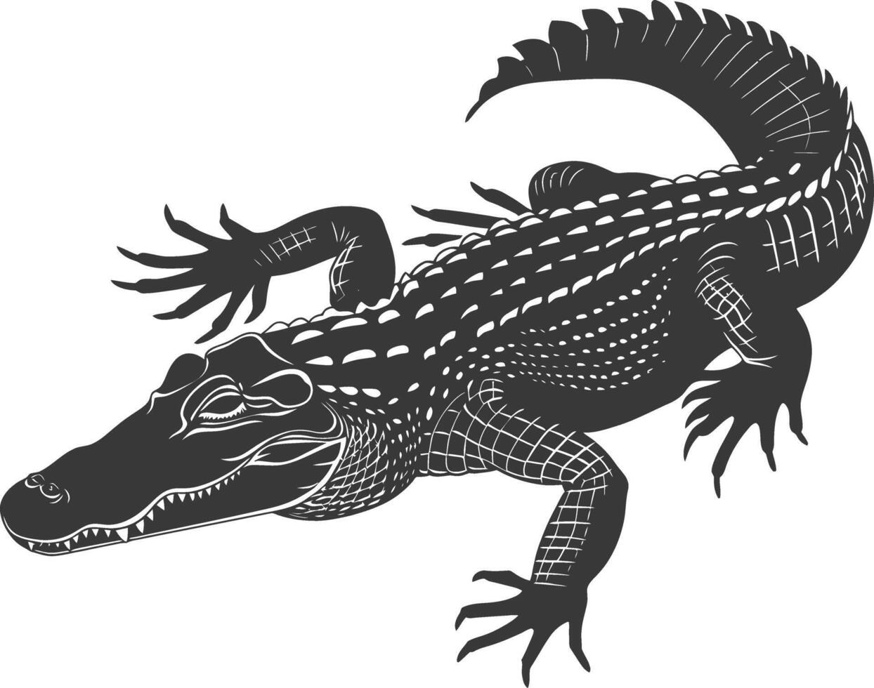 Silhouette alligator animal black color only full body vector