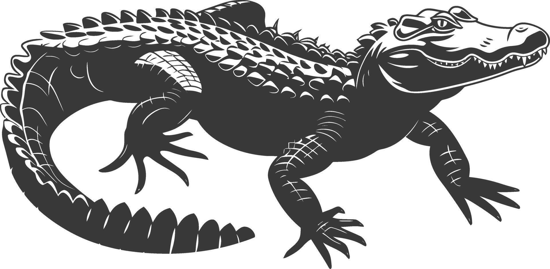 Silhouette alligator animal black color only full body vector
