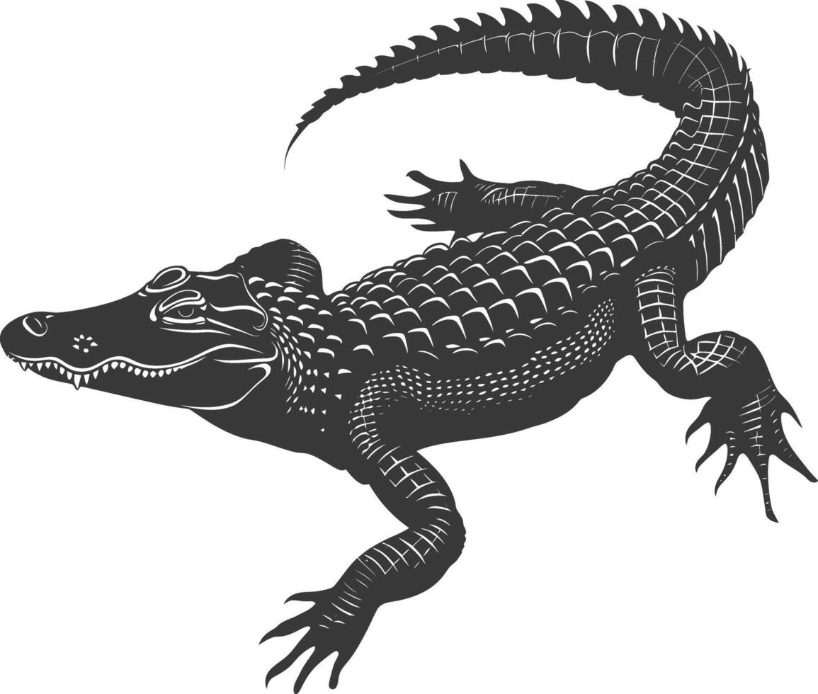 Silhouette alligator animal black color only full body vector