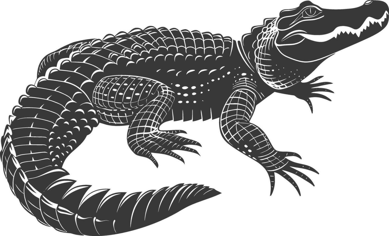 Silhouette alligator animal black color only full body vector