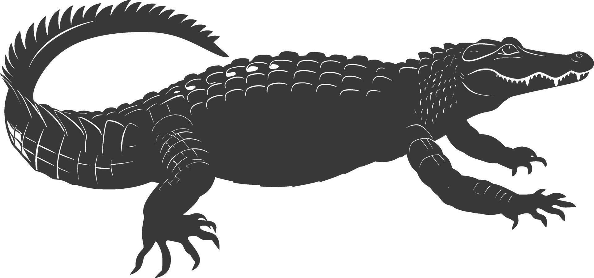 Silhouette alligator animal black color only full body vector