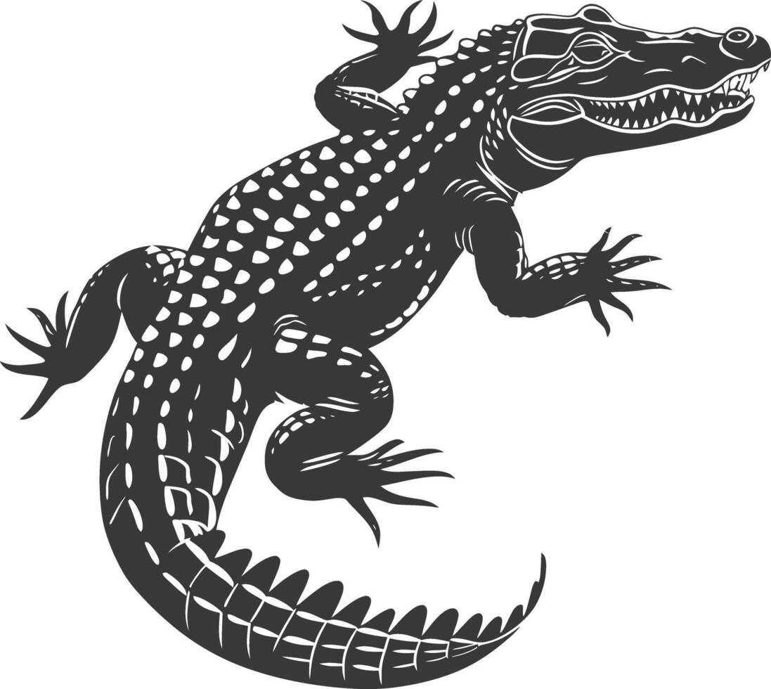 Silhouette alligator animal black color only full body vector