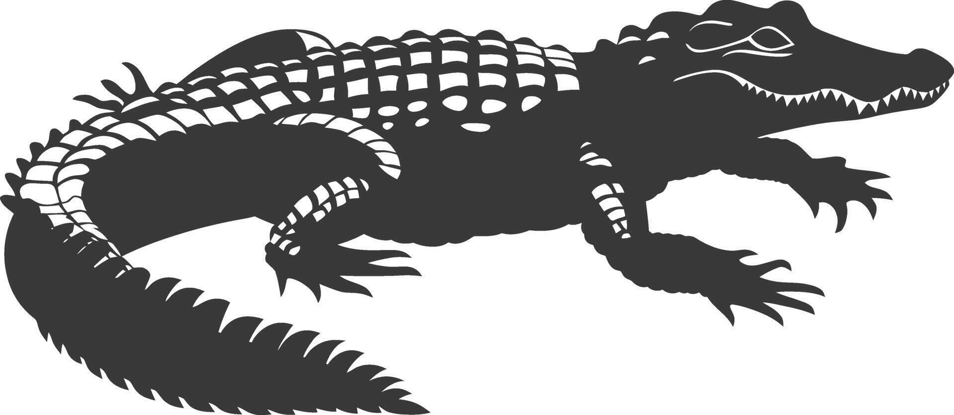 Silhouette alligator animal black color only full body vector