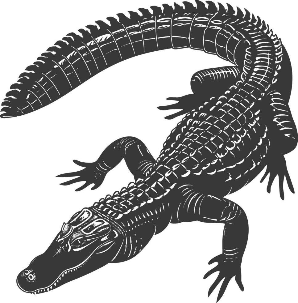 Silhouette alligator animal black color only full body vector