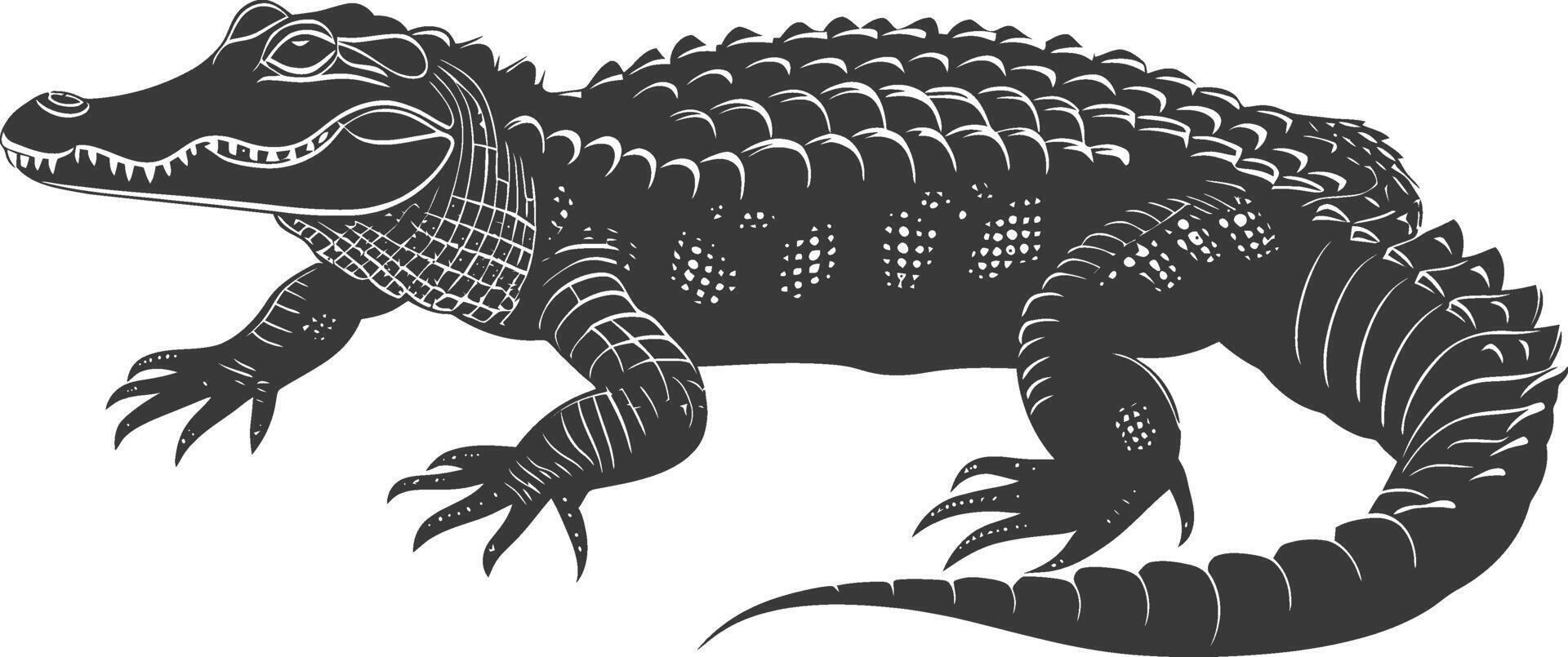 Silhouette alligator animal black color only full body vector