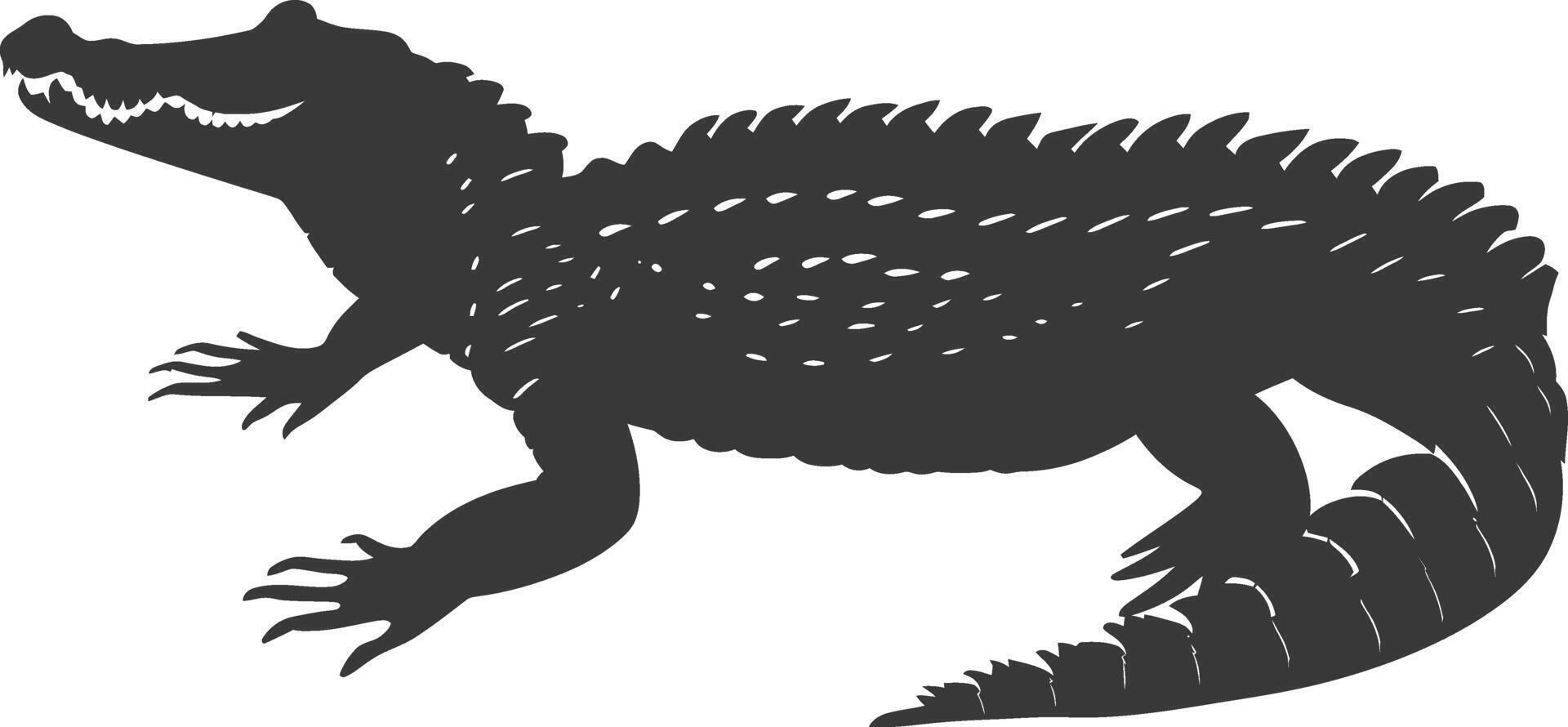 Silhouette alligator animal black color only full body vector