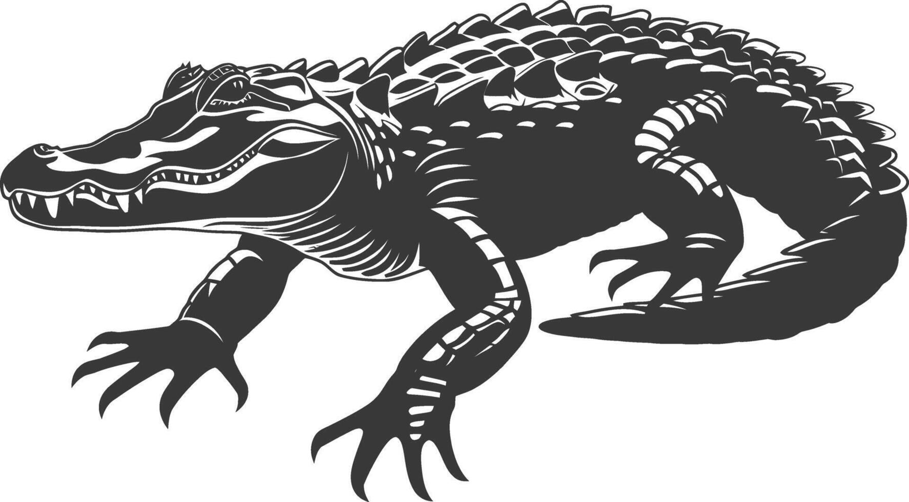Silhouette alligator animal black color only full body vector
