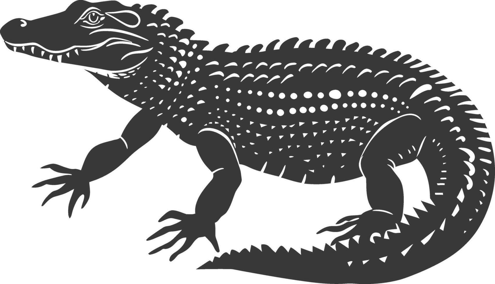 Silhouette alligator animal black color only full body vector