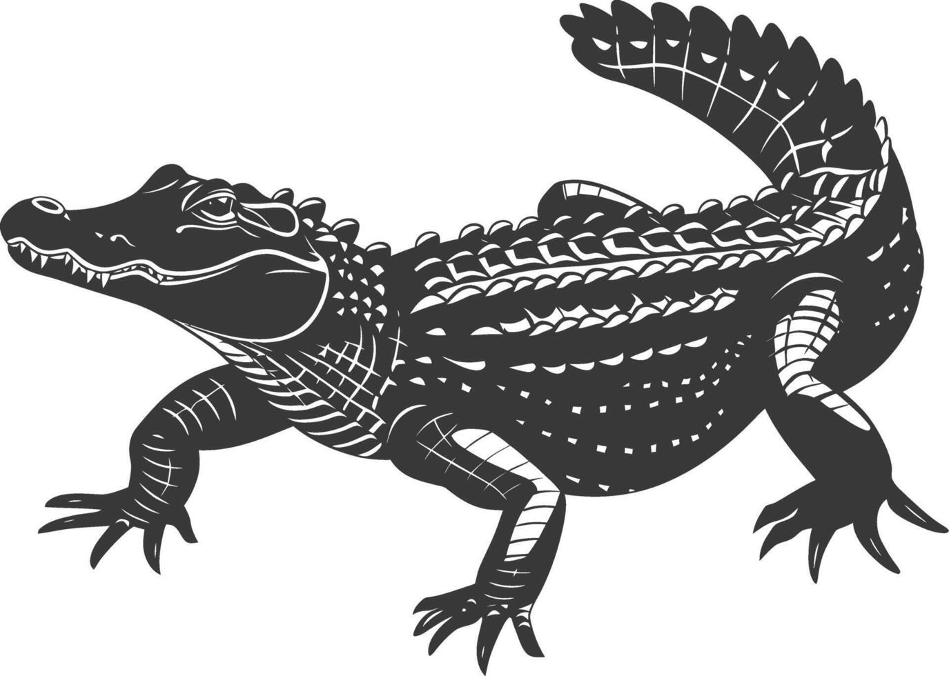 Silhouette alligator animal black color only full body vector