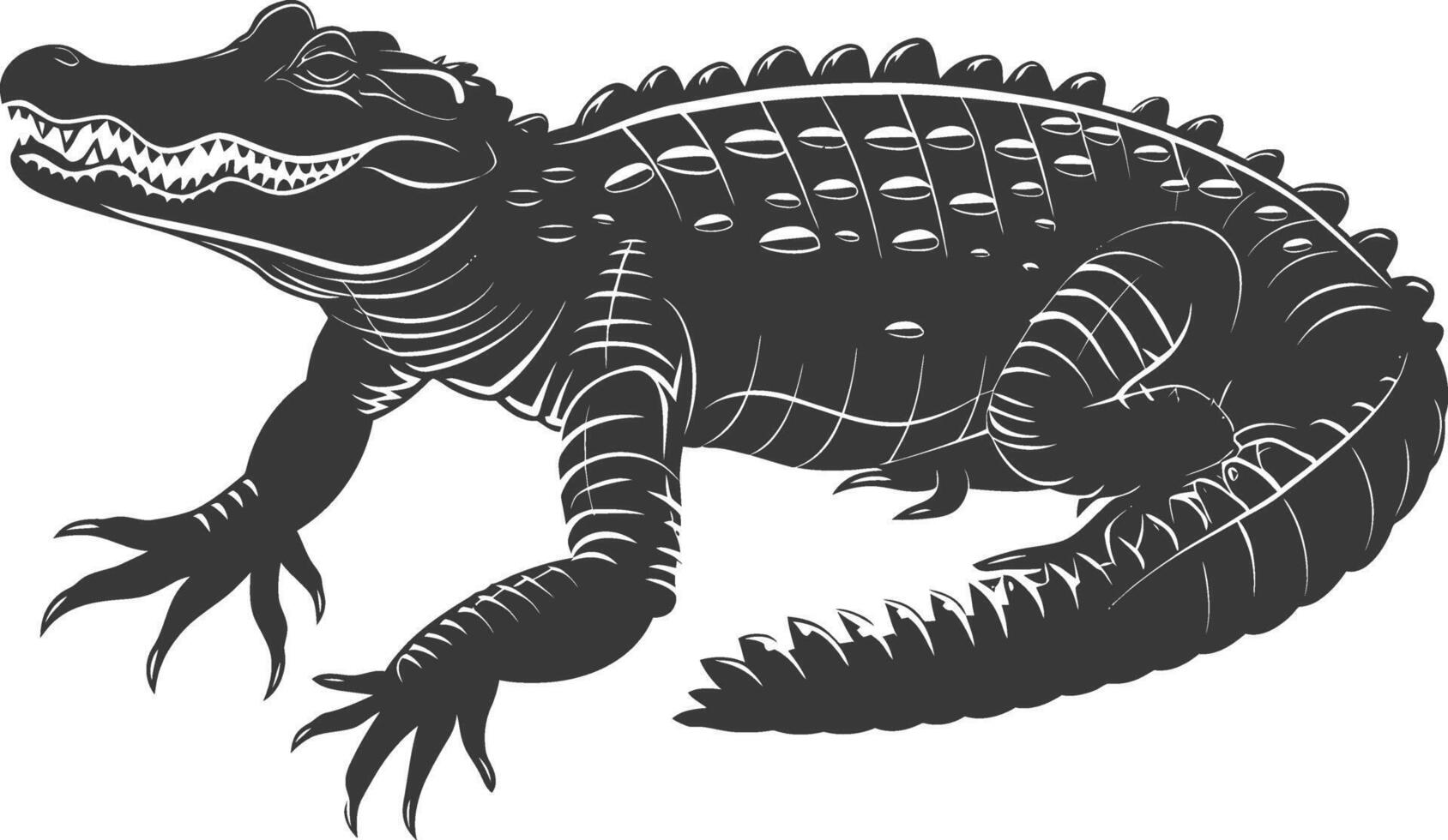 Silhouette alligator animal black color only full body vector