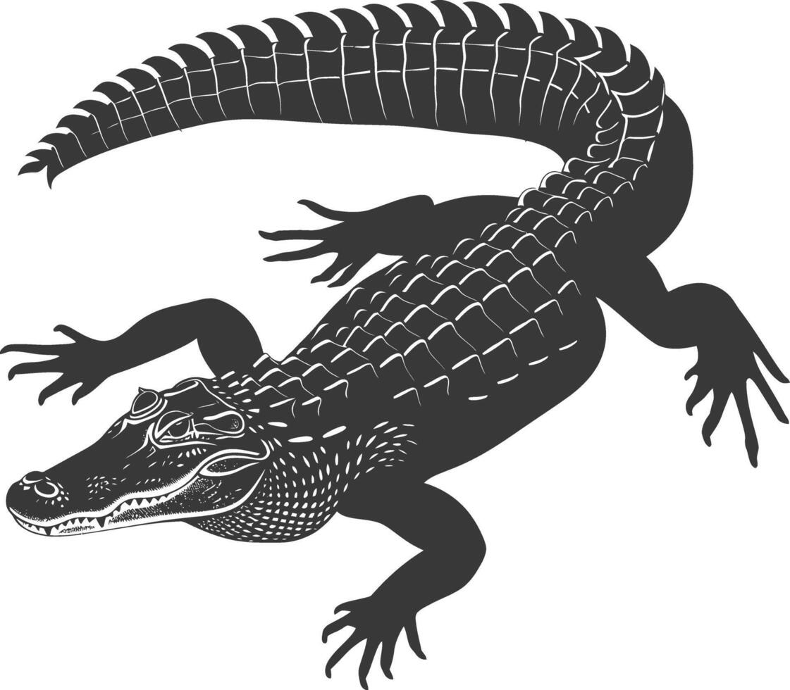 Silhouette alligator animal black color only full body vector