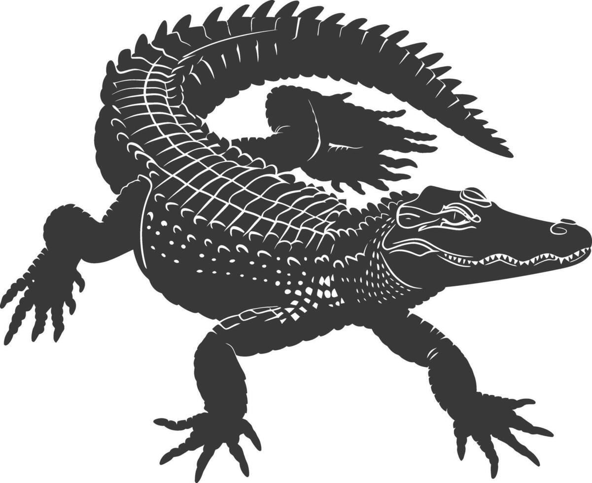 Silhouette alligator animal black color only full body vector