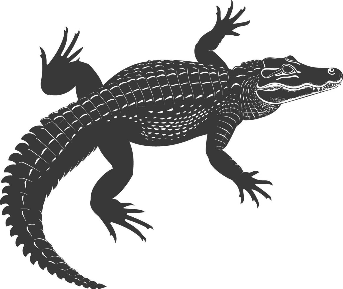 Silhouette alligator animal black color only full body vector