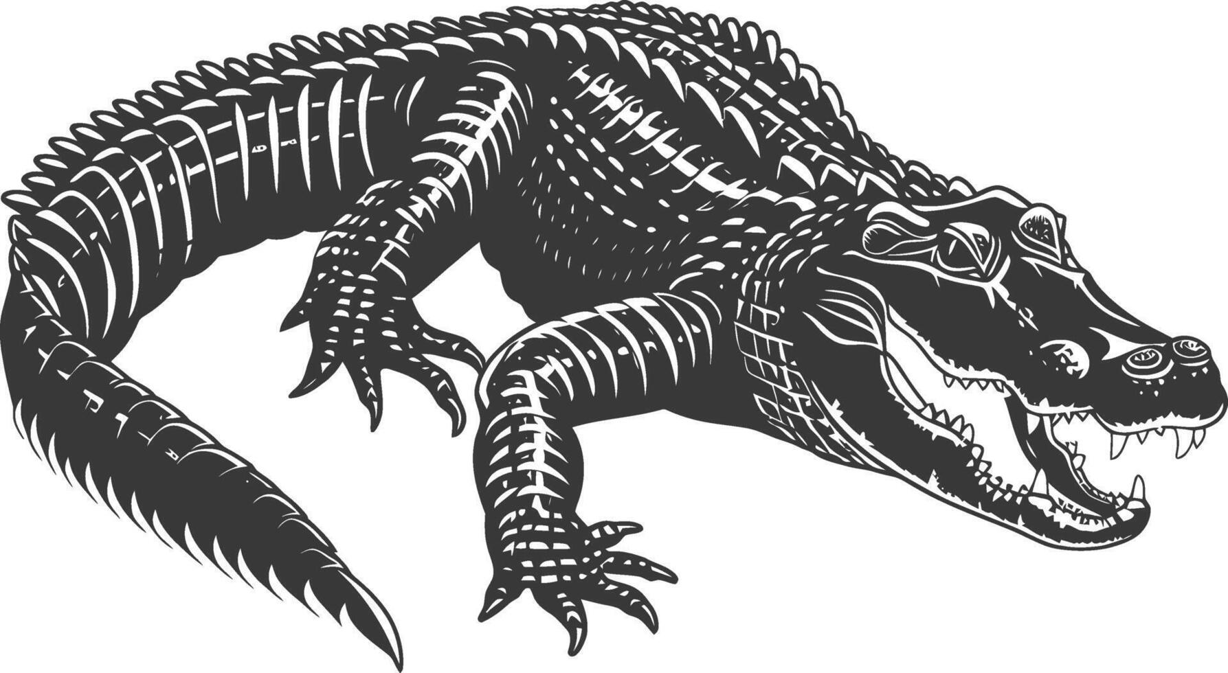 Silhouette alligator animal black color only full body vector