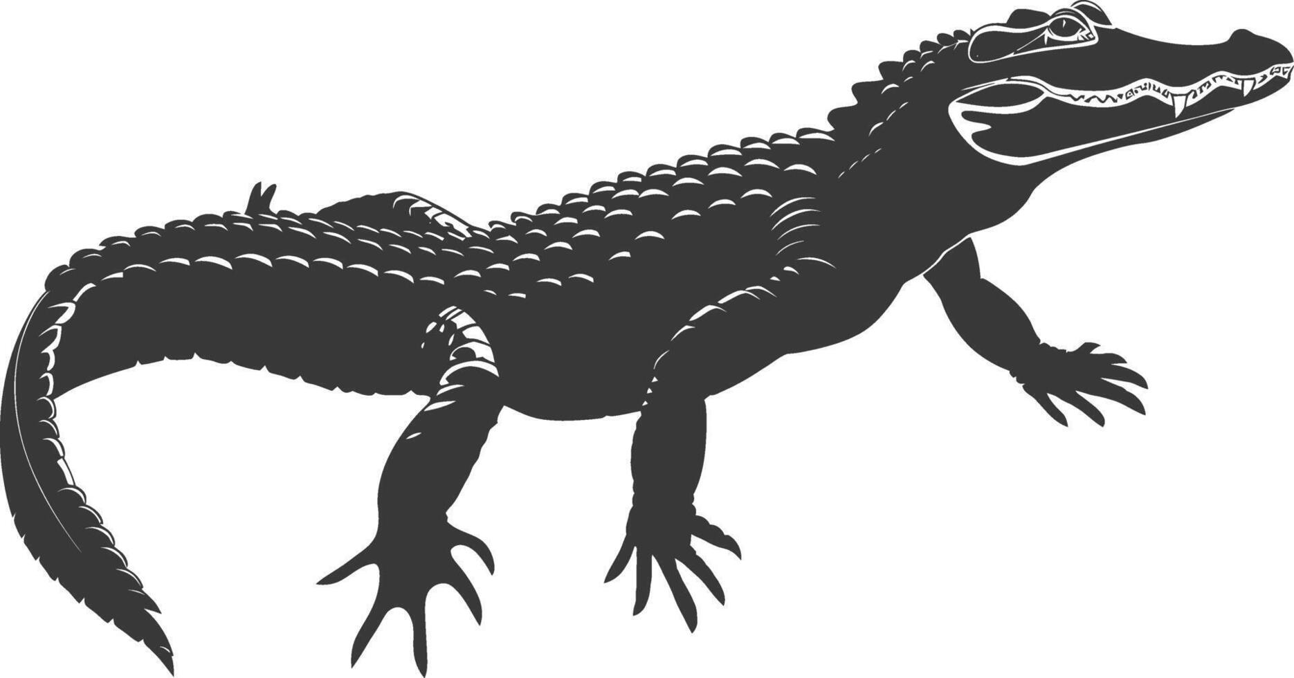 Silhouette alligator animal black color only full body vector