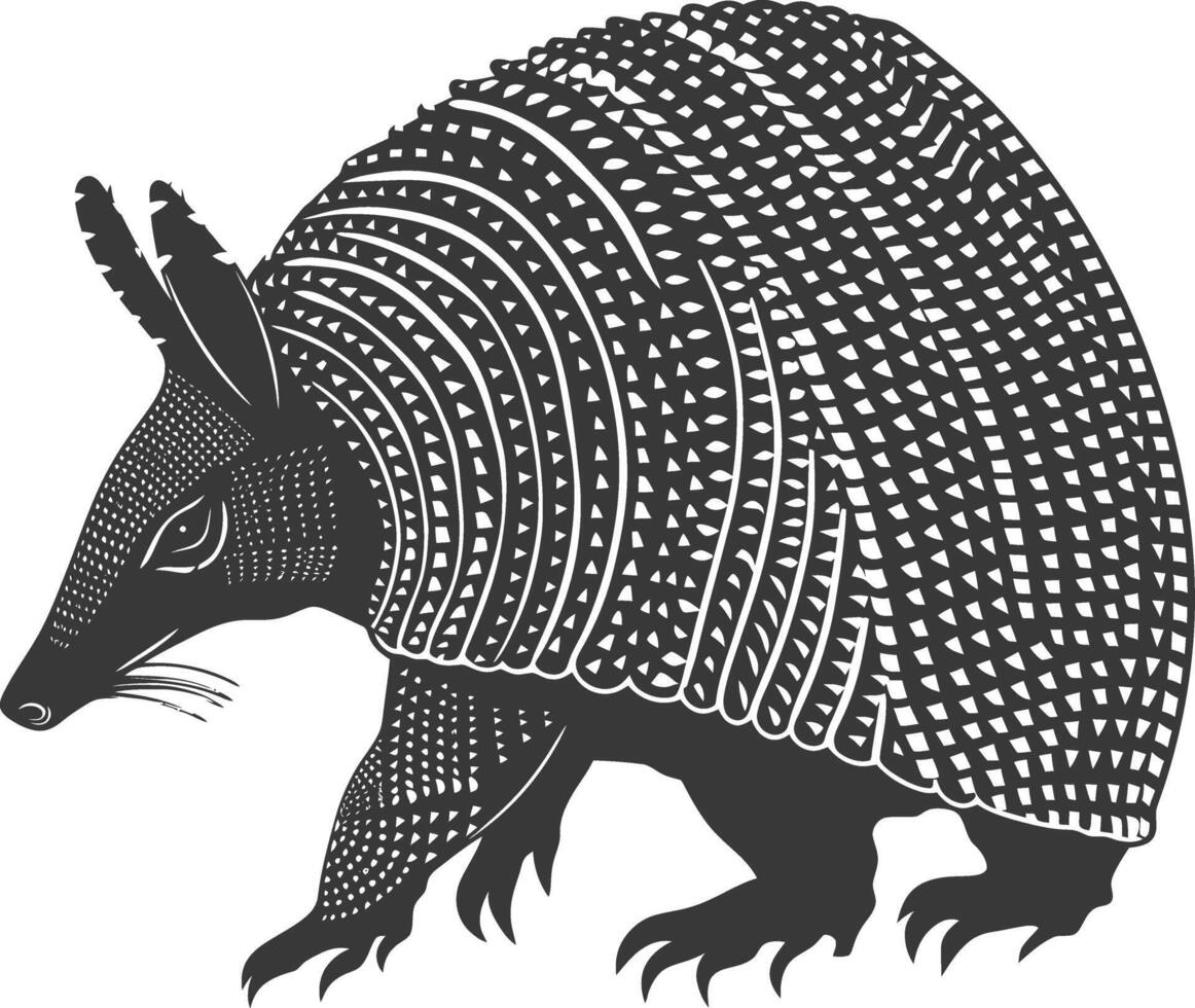 Silhouette armadillo animal black color only full body vector