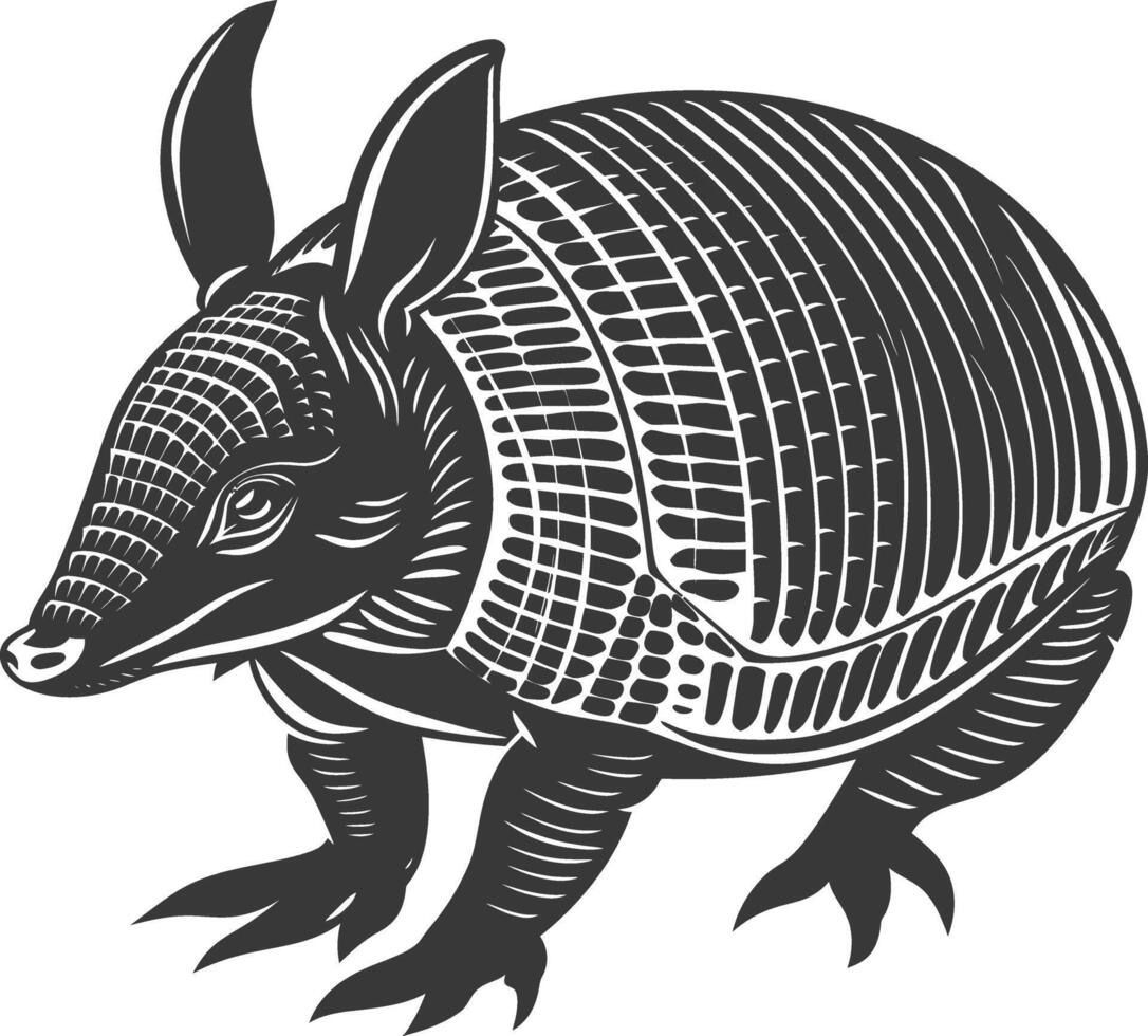 Silhouette armadillo animal black color only full body vector