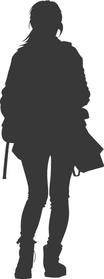 Silhouette back to school girl student black color only vector