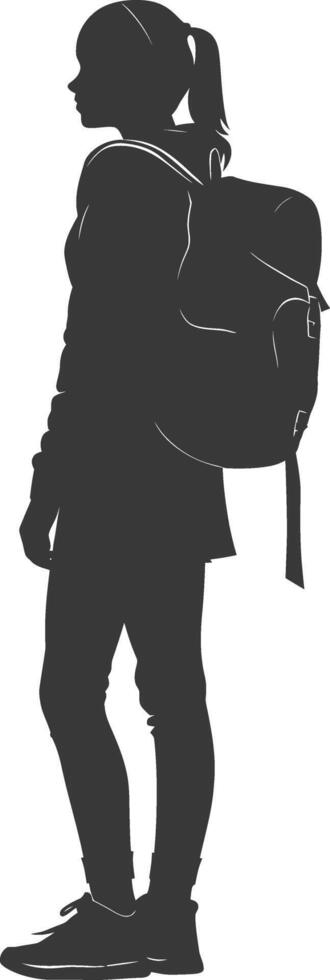 Silhouette back to school girl student black color only vector