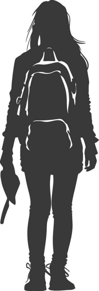 Silhouette back to school girl student black color only vector