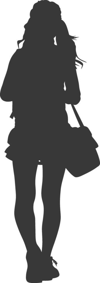 Silhouette back to school girl student black color only vector