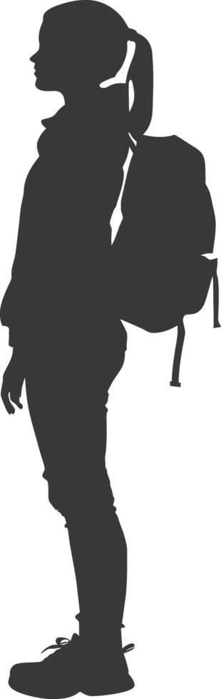 Silhouette back to school girl student black color only vector