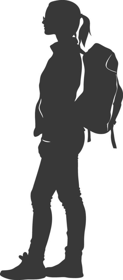 Silhouette back to school girl student black color only vector