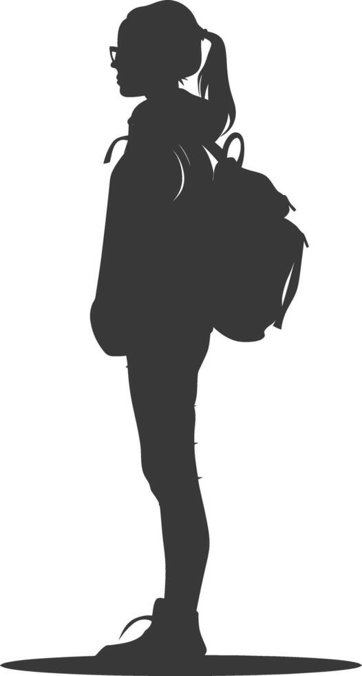 Silhouette back to school girl student black color only vector