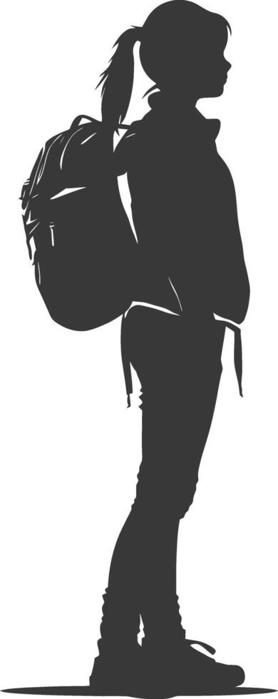Silhouette back to school girl student black color only vector