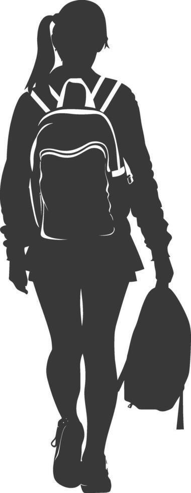 Silhouette back to school girl student black color only vector